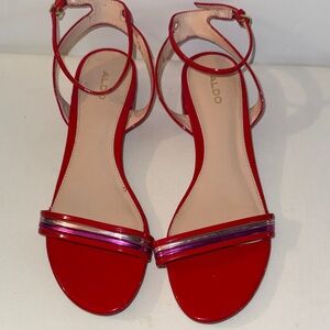Aldo Women's Vibrant Red and Pink Patent Leather Strappy Sandals